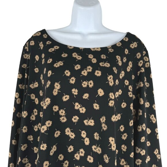 Talbots Knit Jersey Tunic Top 2X Floral Black Tan 3/4 Sleeve Stretch NWT TP-2818 - Picture 4 of 13